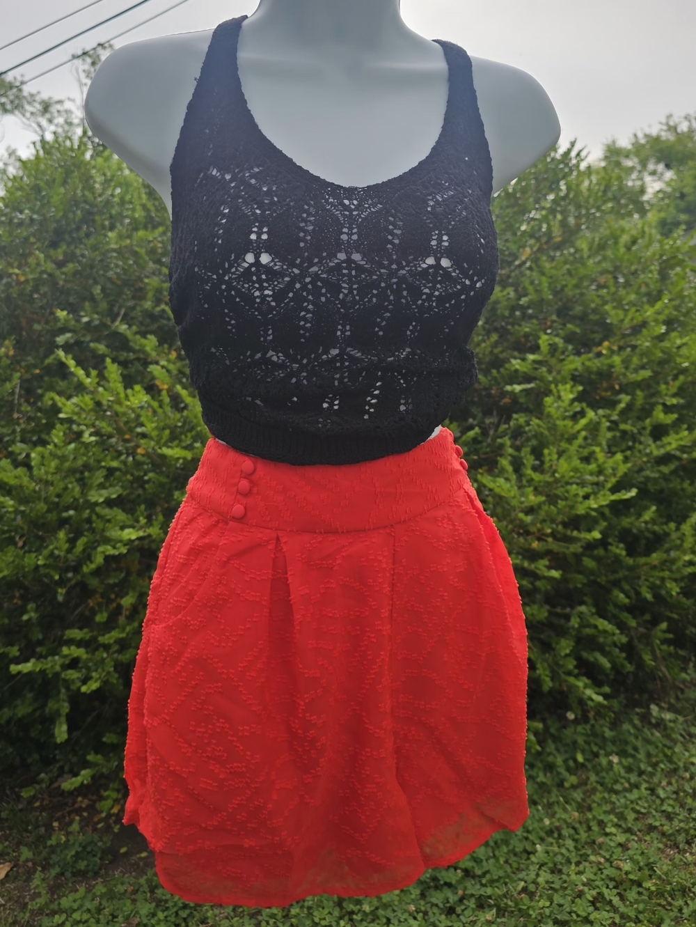 Womens Eclair Red Textured A-Line Skirt Skort Medium NWT
